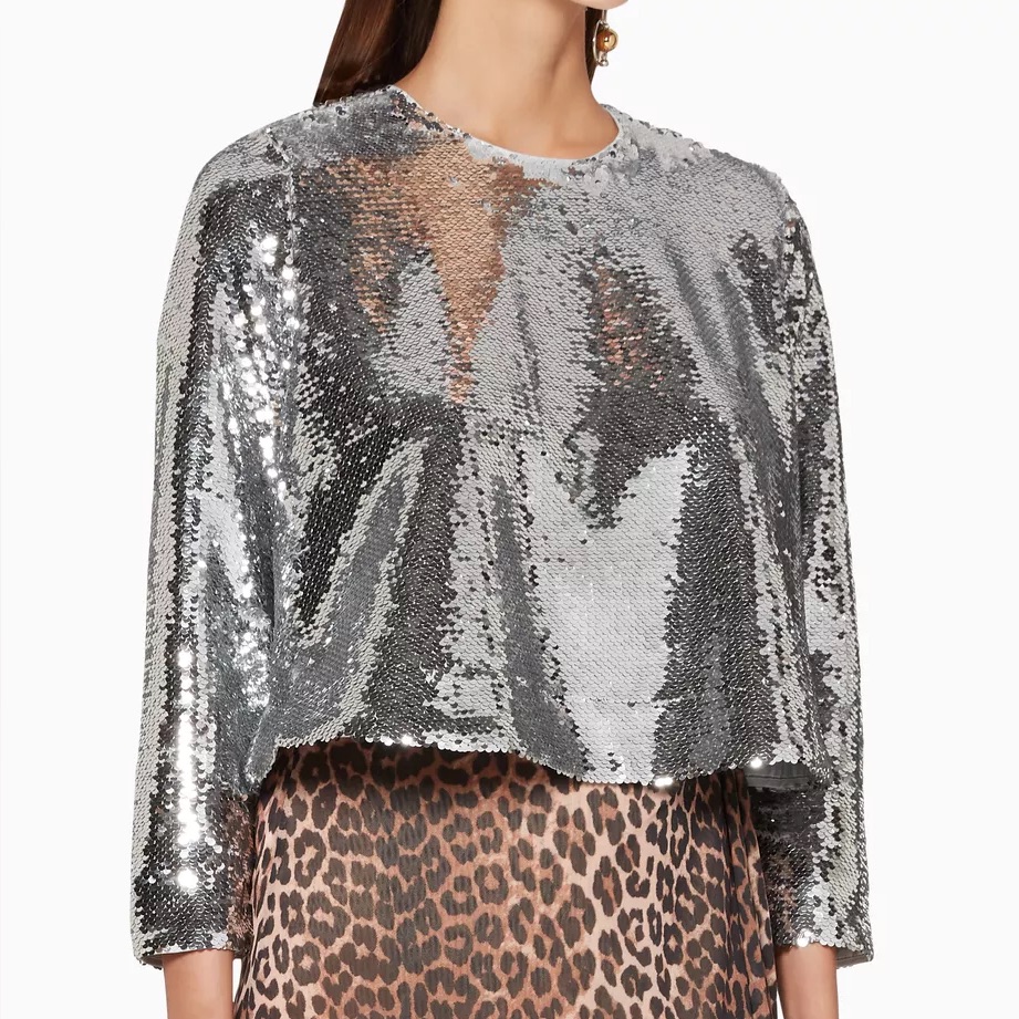 Ganni Silver Embellished Sonara Top
